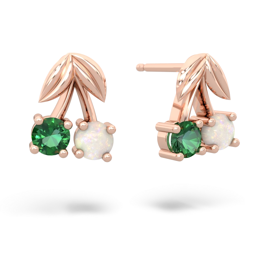Lab Emerald Sweet Cherries 14K Rose Gold earrings E7001