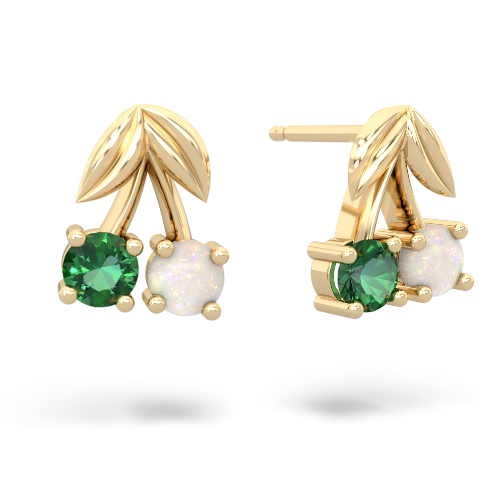 Lab Emerald Sweet Cherries 14K Yellow Gold earrings E7001