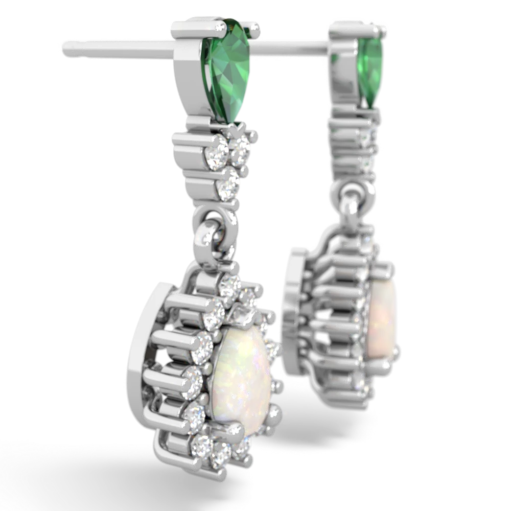 Lab Emerald Halo Pear Dangle 14K White Gold earrings E1882