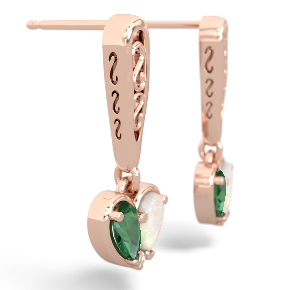 Lab Emerald Filligree Heart 14K Rose Gold earrings E5070