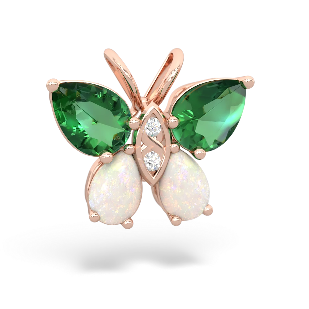 Lab Emerald Butterfly 14K Rose Gold pendant P2215