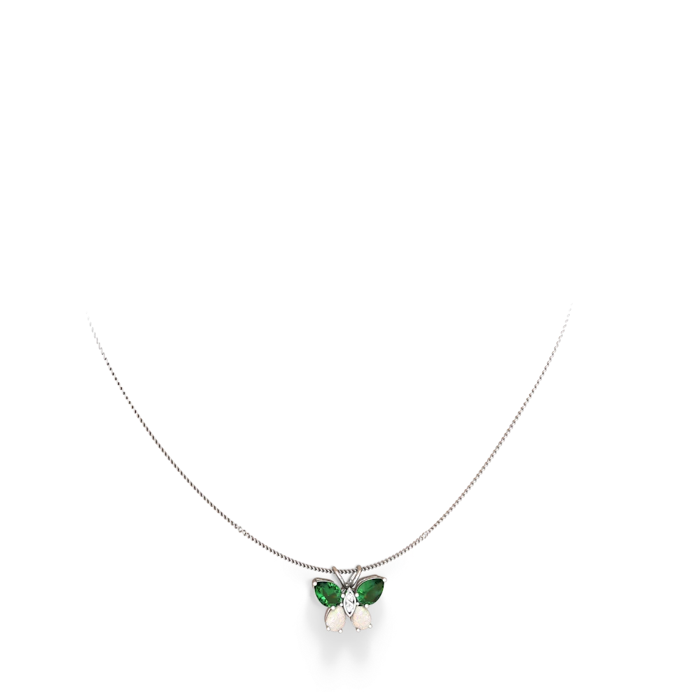 Lab Emerald Butterfly 14K White Gold pendant P2215