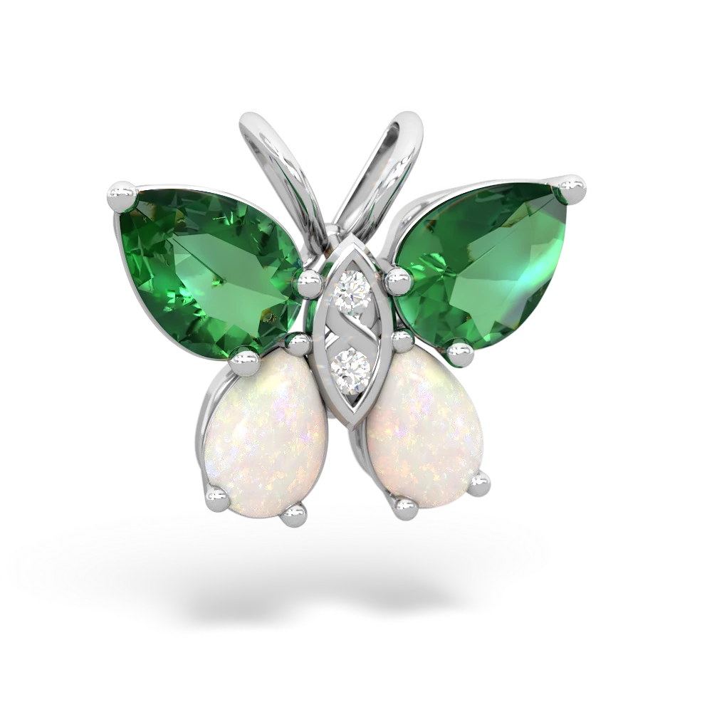 Lab Emerald Butterfly 14K White Gold pendant P2215