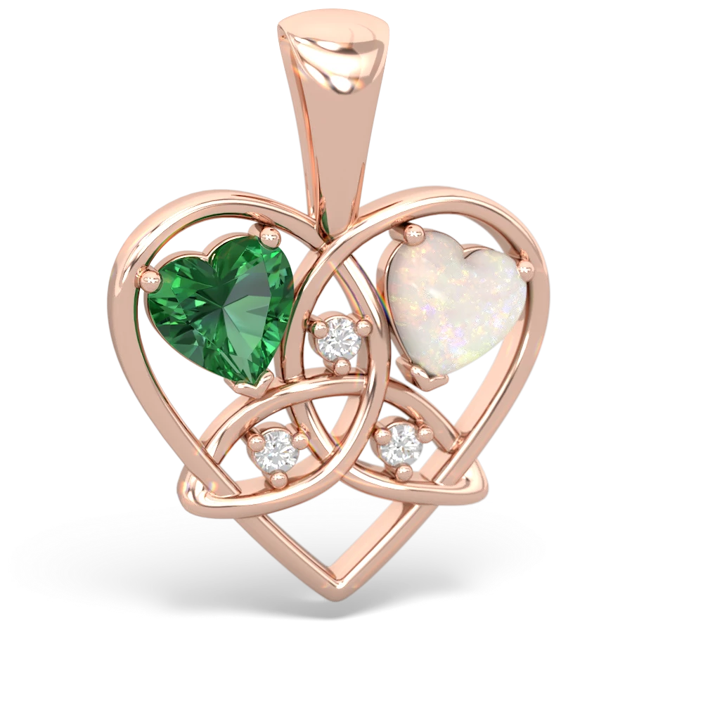 Lab Emerald Celtic Trinity Heart 14K Rose Gold pendant P5331