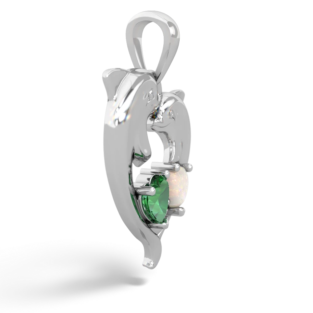 Lab Emerald Dolphin Heart 14K White Gold pendant P5820