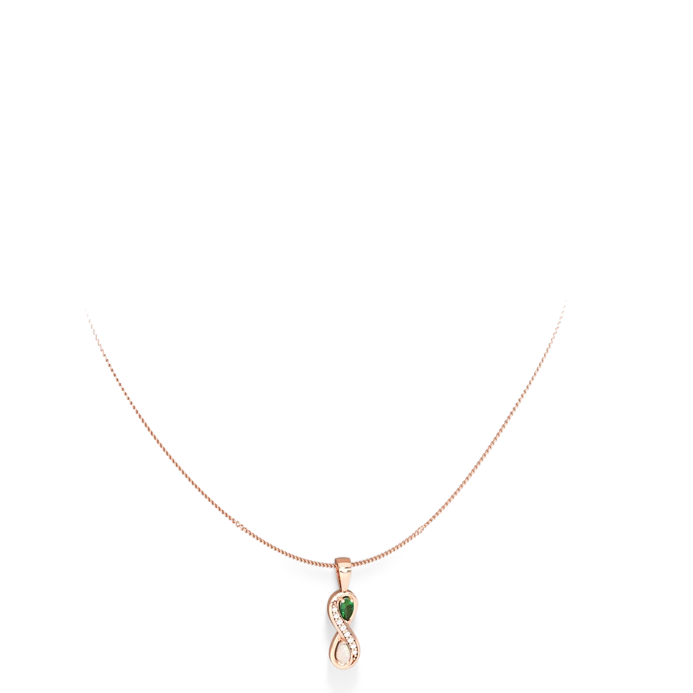 Lab Emerald Diamond Infinity 14K Rose Gold pendant P5390