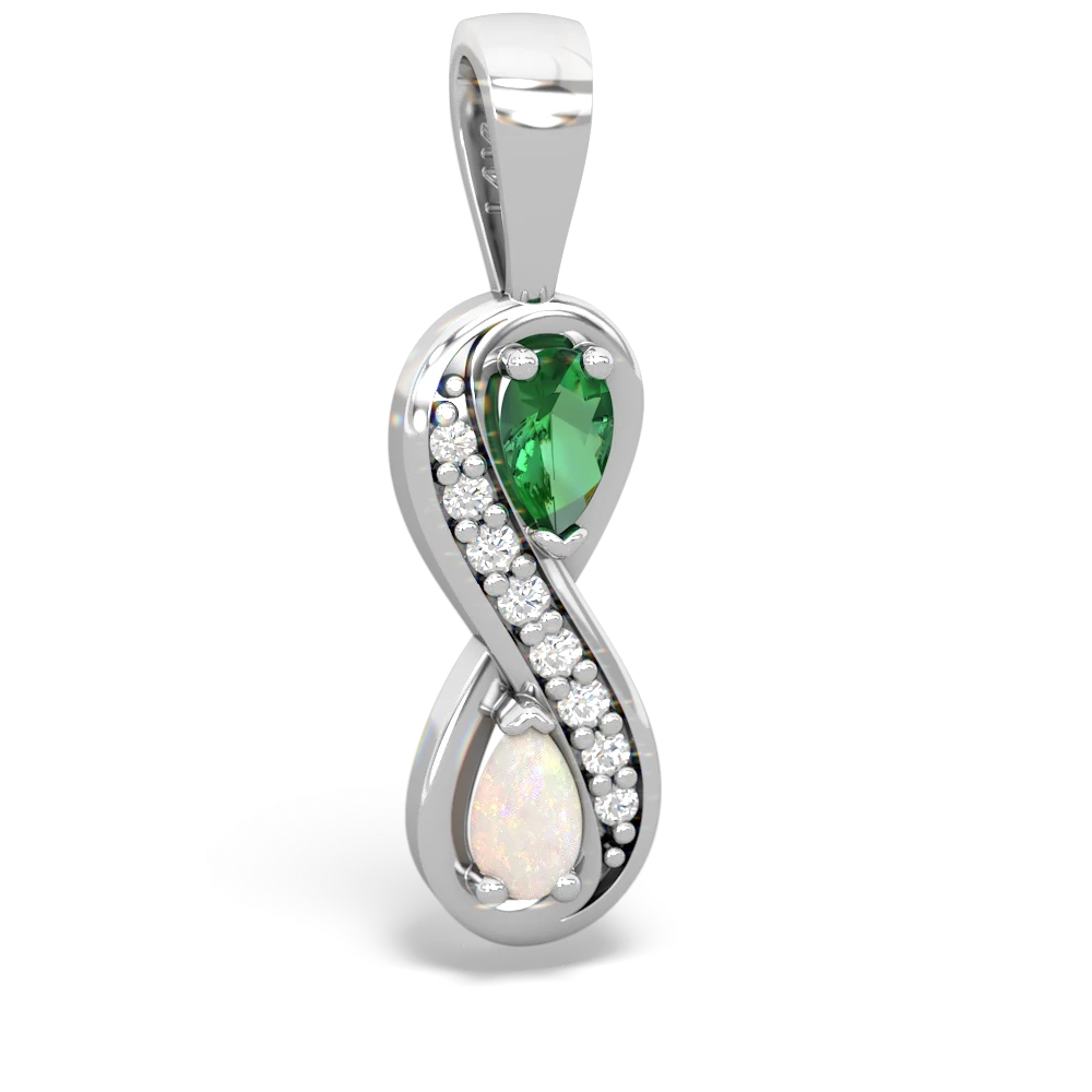 Lab Emerald Diamond Infinity 14K White Gold pendant P5390