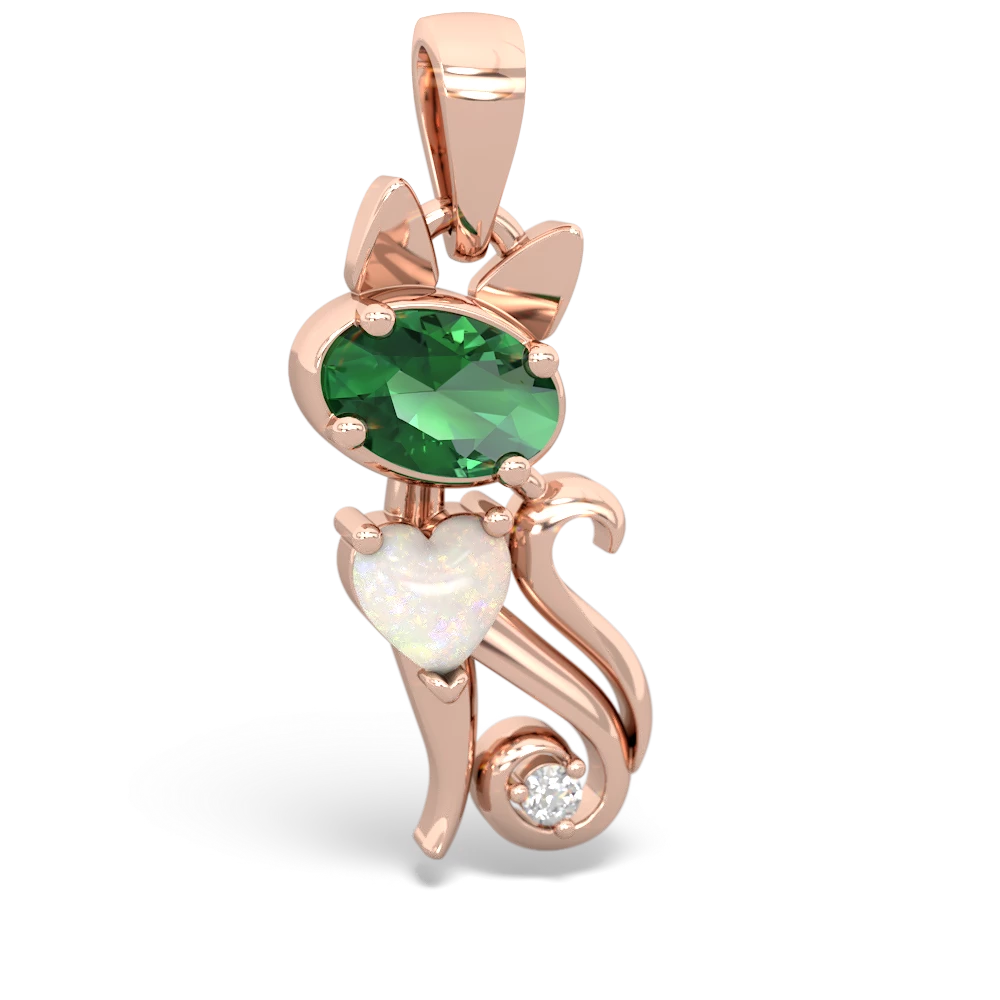 Lab Emerald Kitten 14K Rose Gold pendant P5780