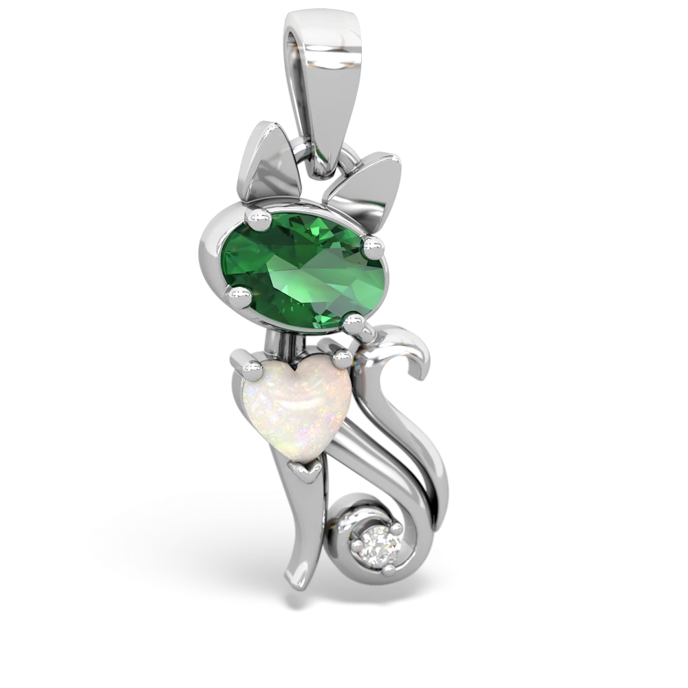 Lab Emerald Kitten 14K White Gold pendant P5780