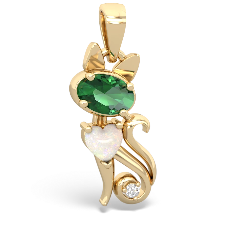 Lab Emerald Kitten 14K Yellow Gold pendant P5780