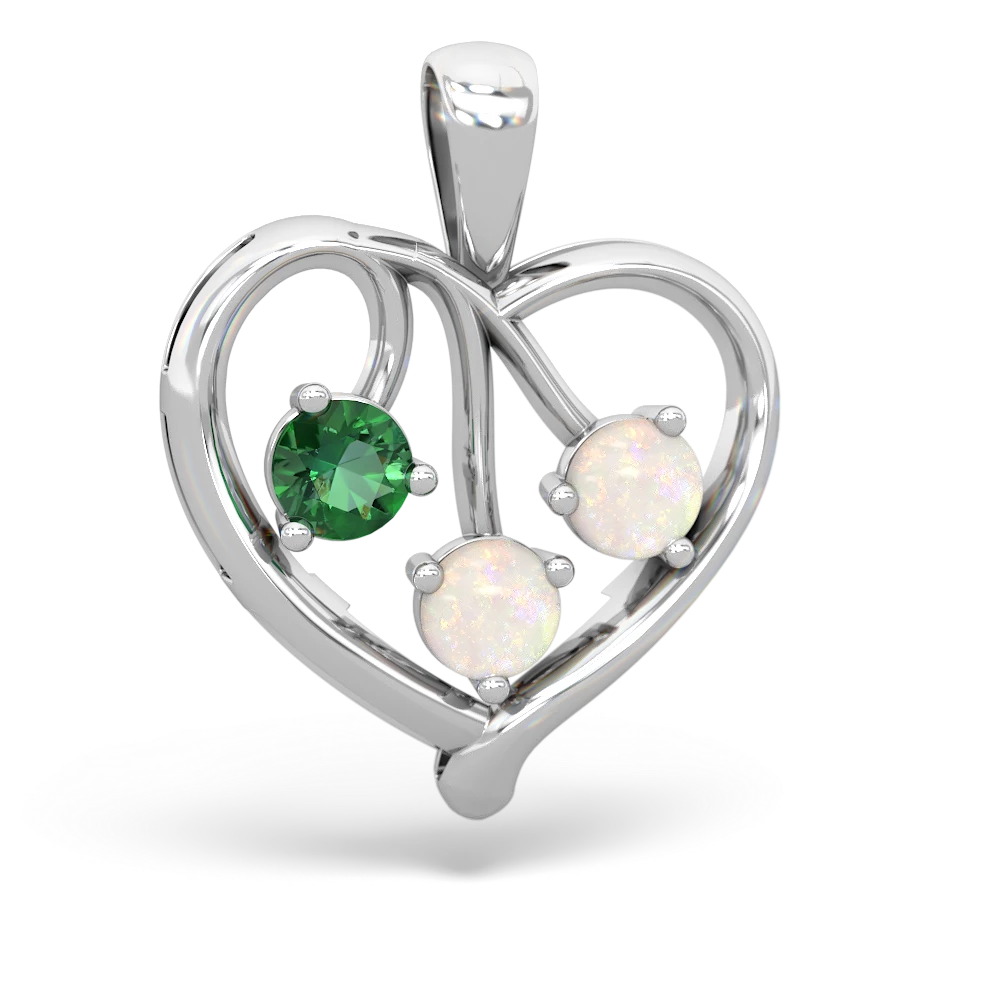 Lab Emerald Glowing Heart 14K White Gold pendant P2233