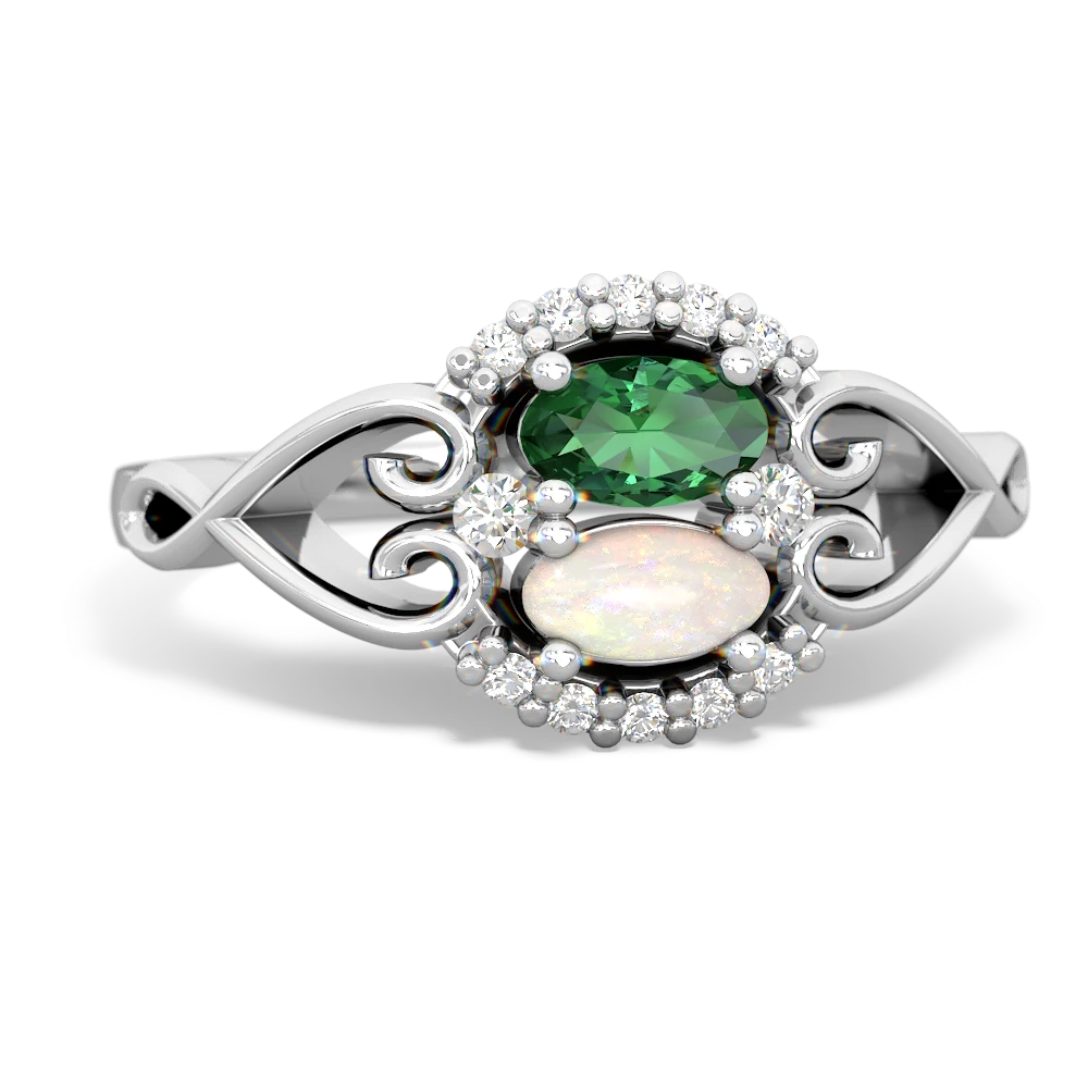 Lab Emerald Love Nest 14K White Gold ring R5860