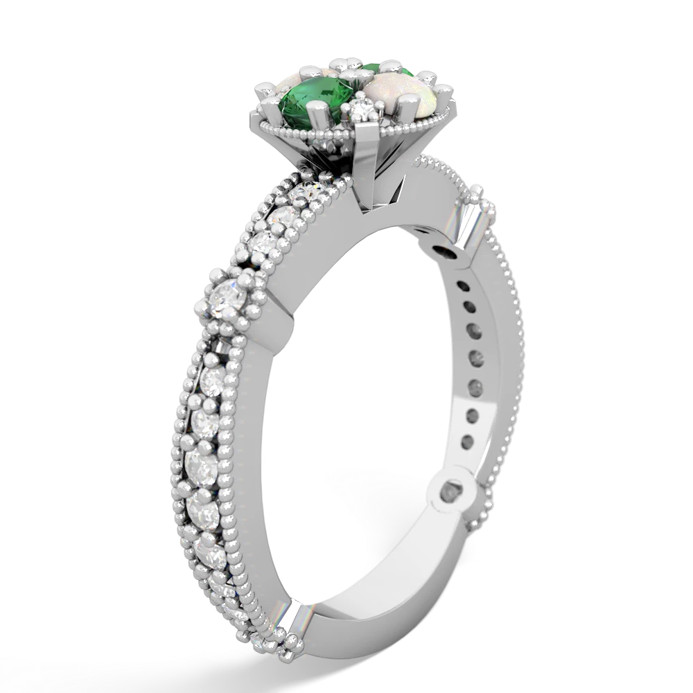 Lab Emerald Sparkling Tiara Cluster 14K White Gold ring R26293RD