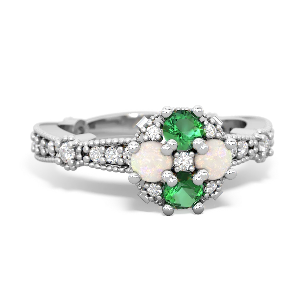 Lab Emerald Sparkling Tiara Cluster 14K White Gold ring R26293RD