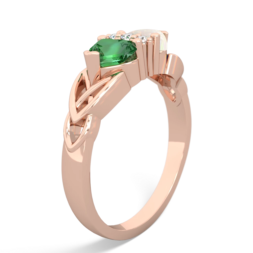 Lab Emerald Celtic Knot Double Heart 14K Rose Gold ring R5040