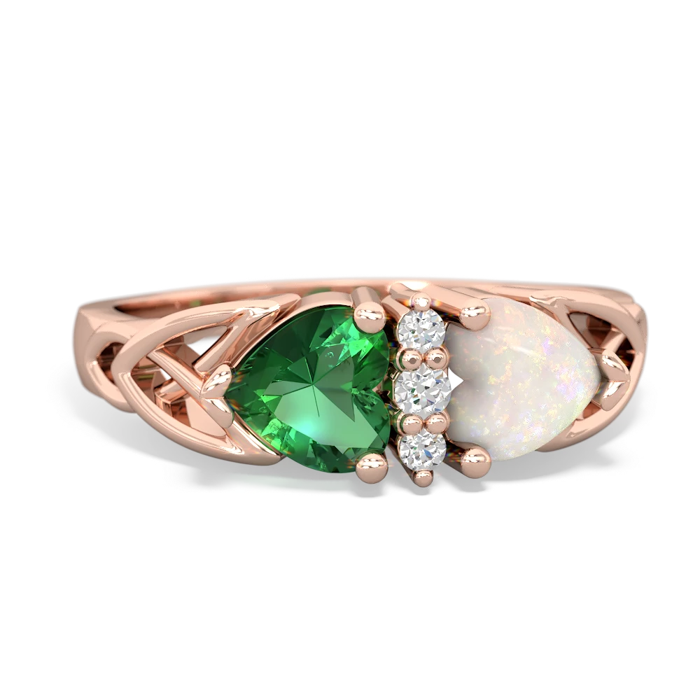 Lab Emerald Celtic Knot Double Heart 14K Rose Gold ring R5040