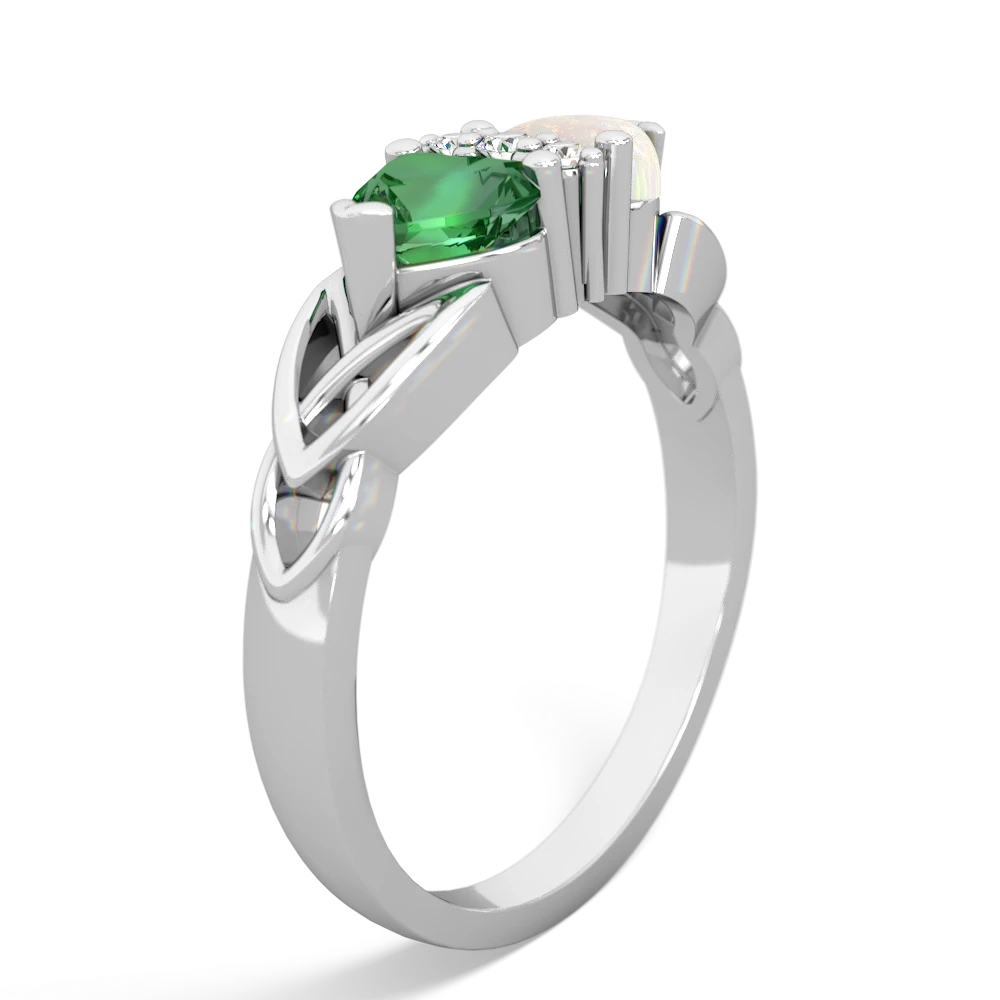 Lab Emerald Celtic Knot Double Heart 14K White Gold ring R5040