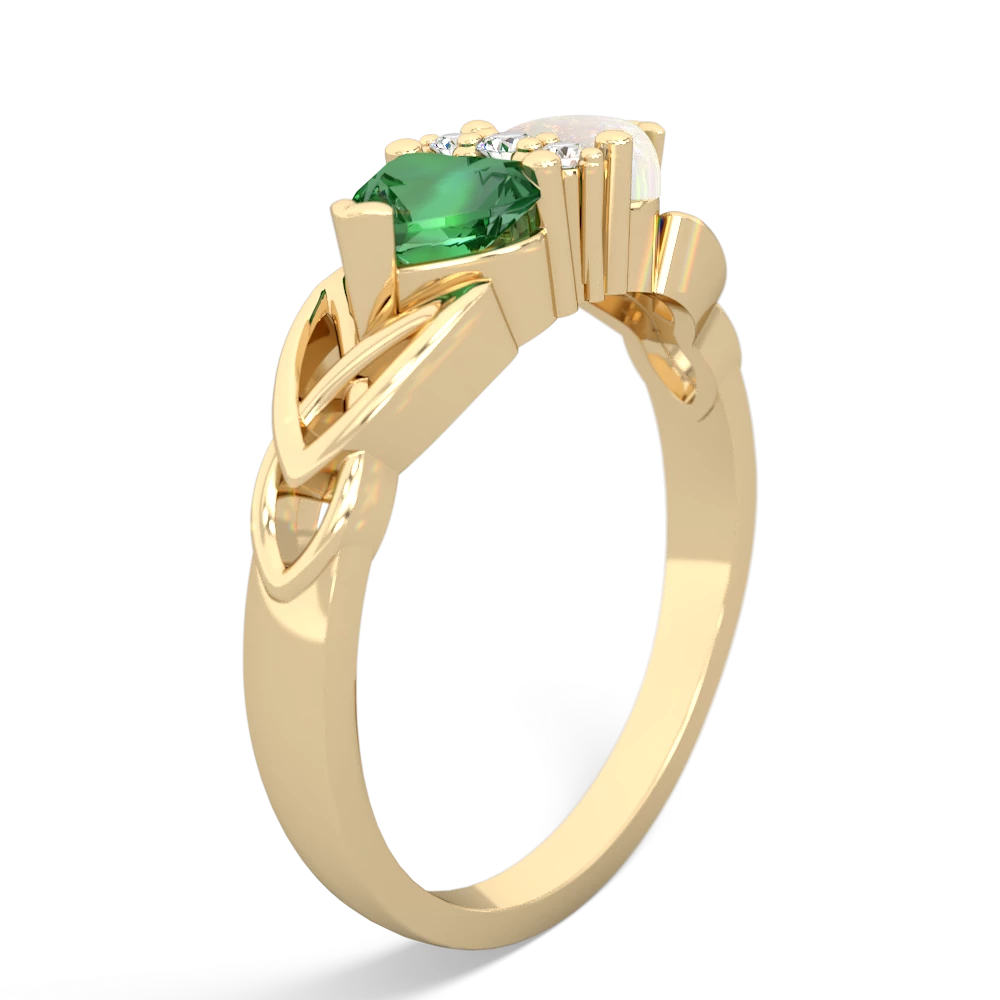 Lab Emerald Celtic Knot Double Heart 14K Yellow Gold ring R5040