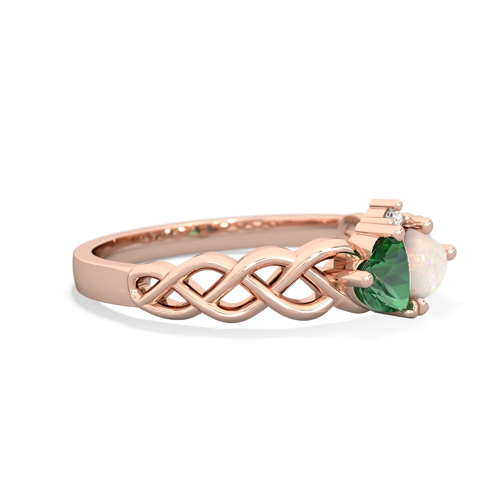 Lab Emerald Heart To Heart Braid 14K Rose Gold ring R5870