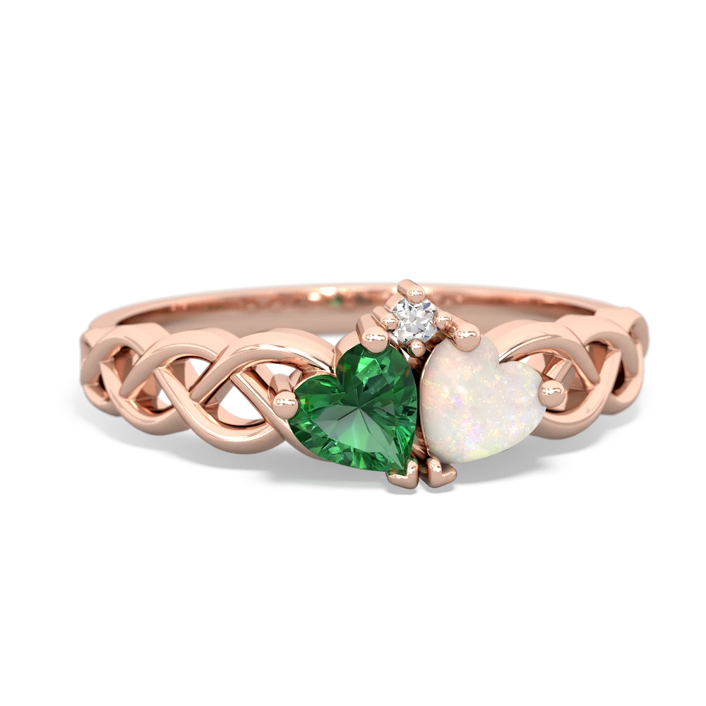 Lab Emerald Heart To Heart Braid 14K Rose Gold ring R5870