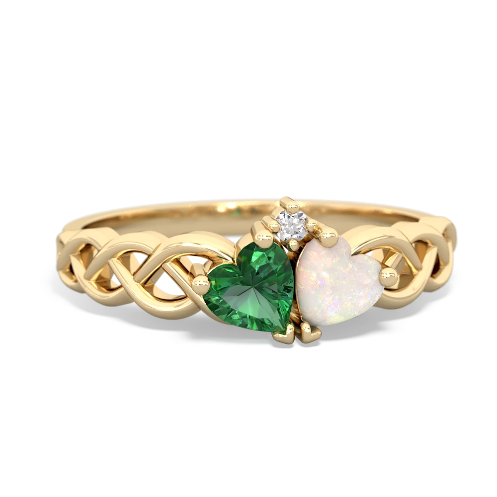 Lab Emerald Heart To Heart Braid 14K Yellow Gold ring R5870