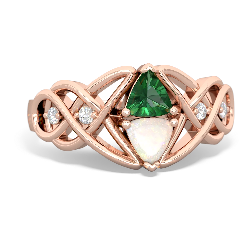 Lab Emerald Keepsake Celtic Knot 14K Rose Gold ring R5300