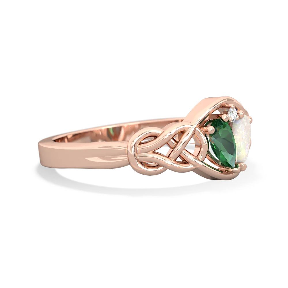 Lab Emerald Celtic Love Knot 14K Rose Gold ring R5420