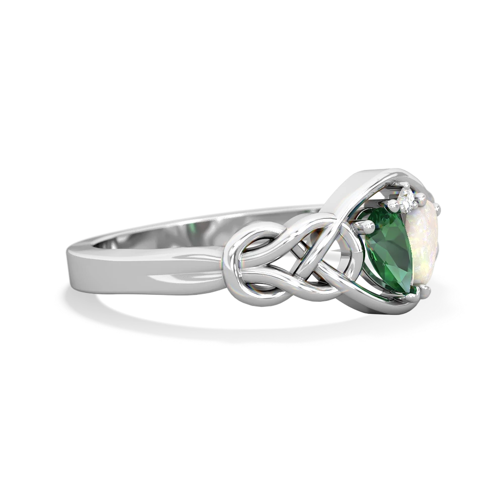 Lab Emerald Celtic Love Knot 14K White Gold ring R5420