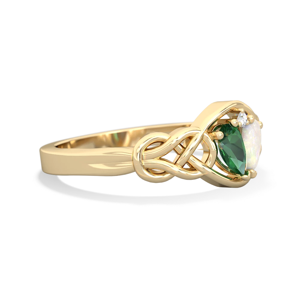 Lab Emerald Celtic Love Knot 14K Yellow Gold ring R5420