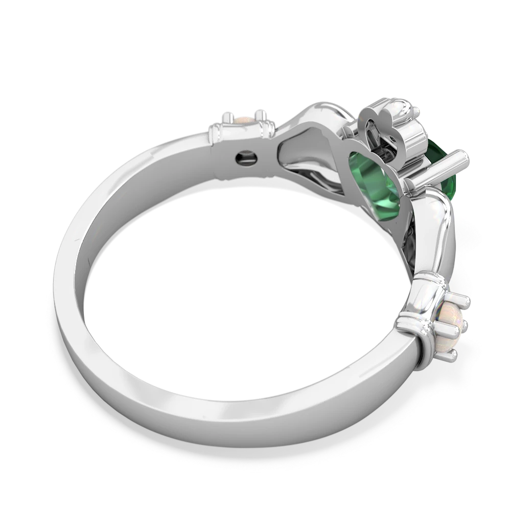 Lab Emerald Claddagh Keepsake 14K White Gold ring R5245