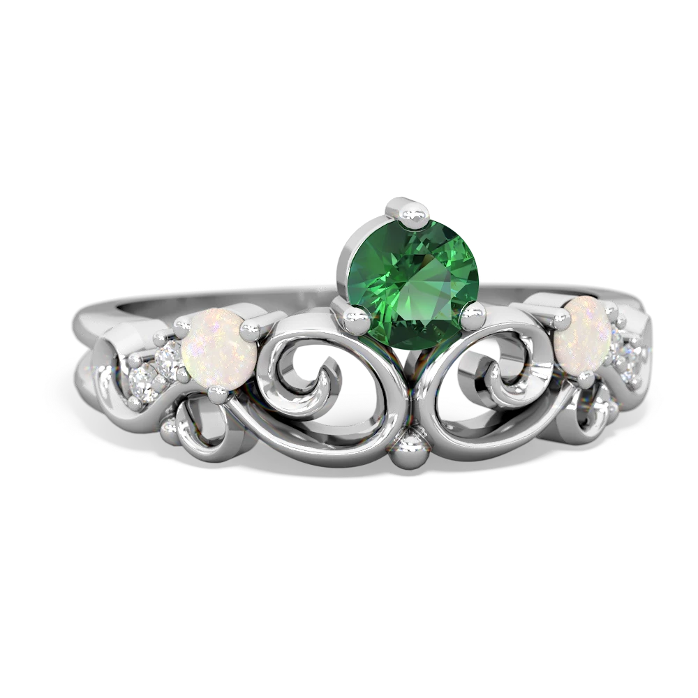 Lab Emerald Crown Keepsake 14K White Gold ring R5740