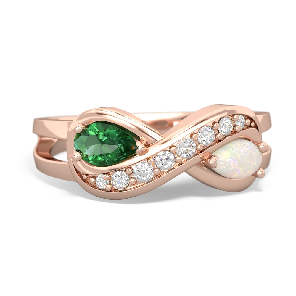 Lab Emerald Diamond Infinity 14K Rose Gold ring R5390