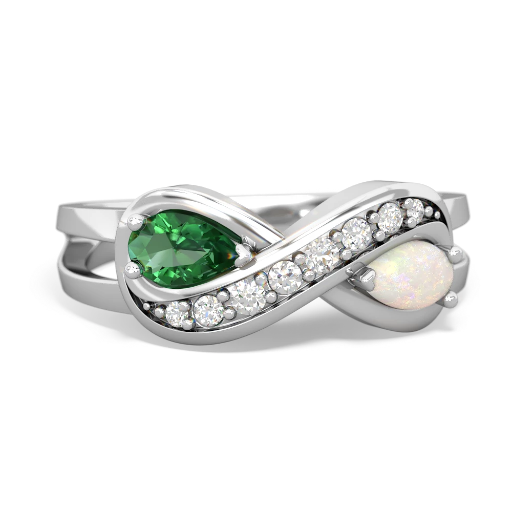 Lab Emerald Diamond Infinity 14K White Gold ring R5390