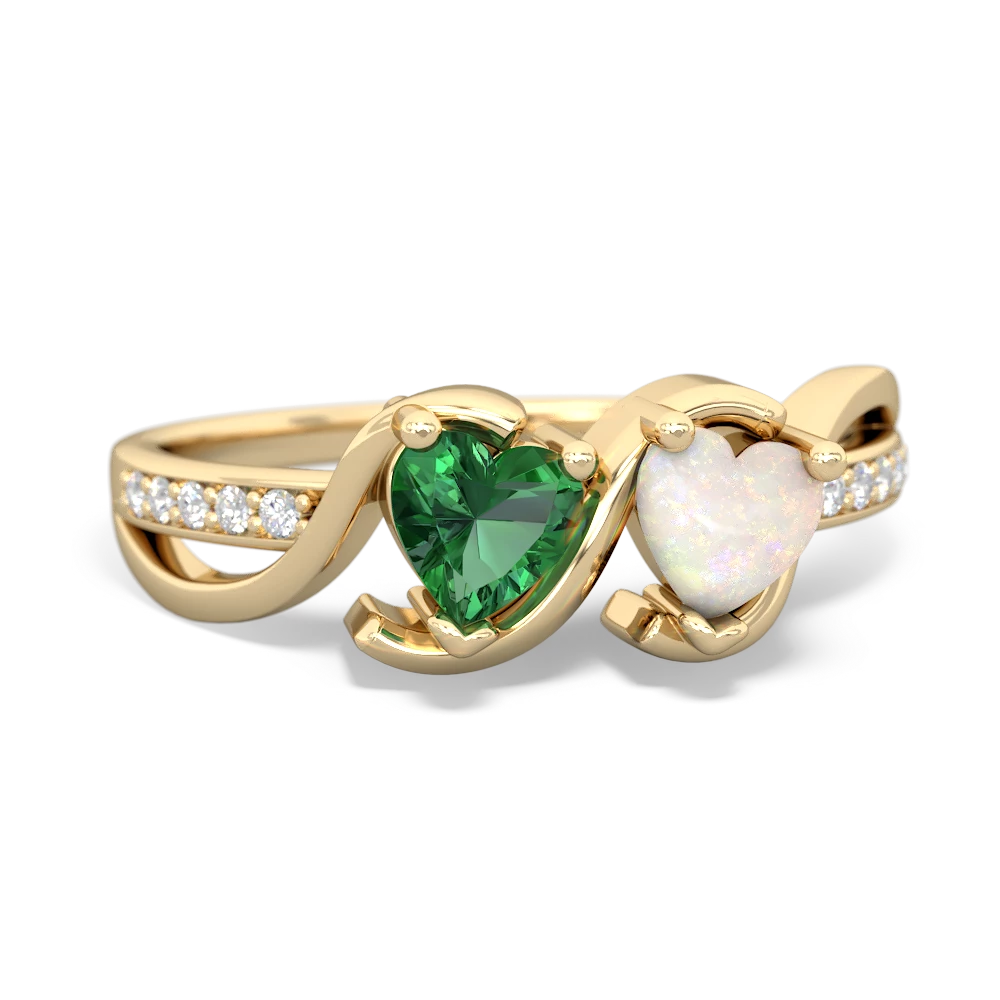 Lab Emerald Side By Side 14K Yellow Gold ring R3090