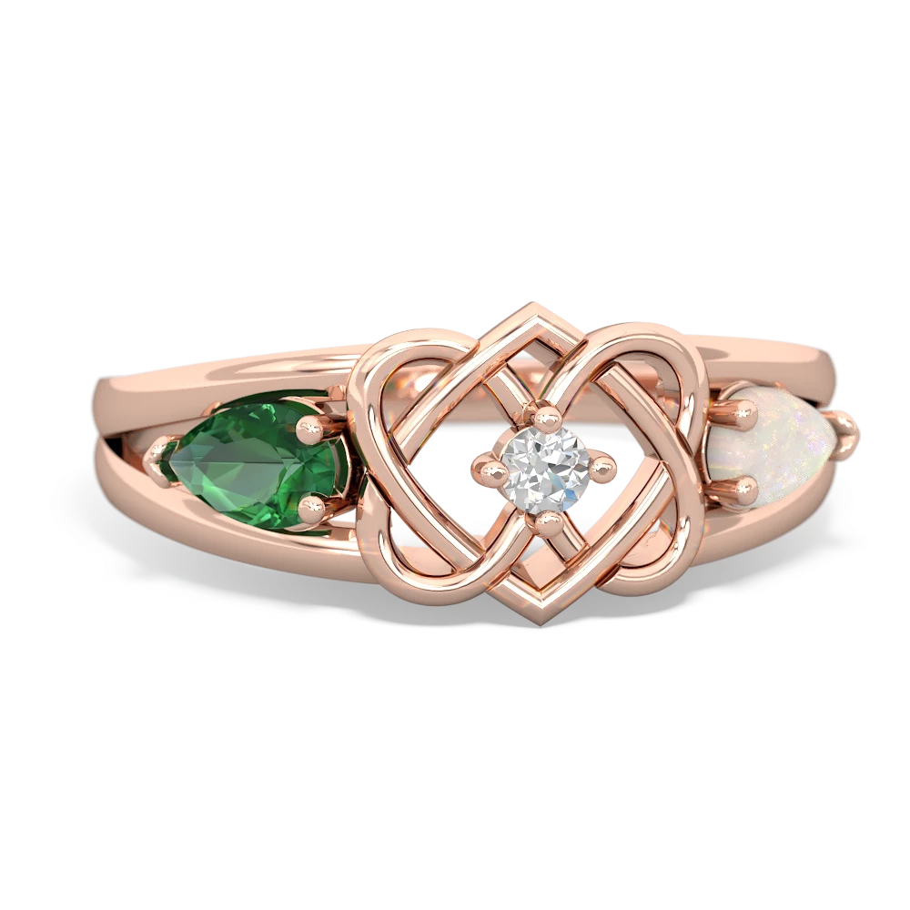 Lab Emerald Hearts Intertwined 14K Rose Gold ring R5880