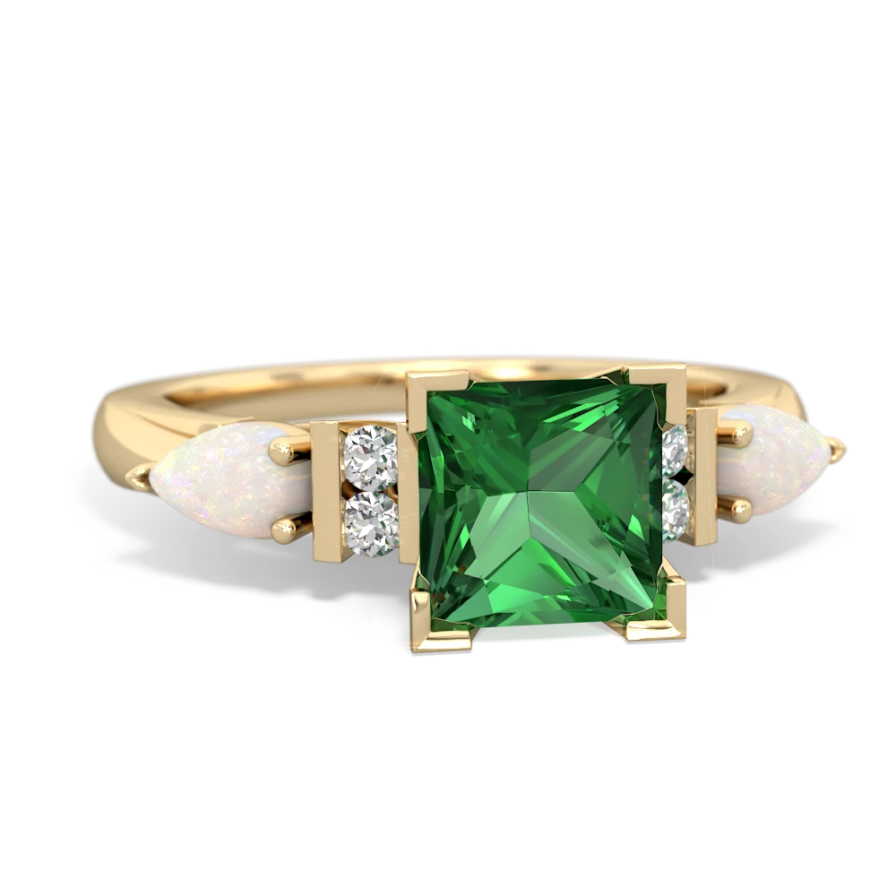 Lab Emerald 6Mm Princess Eternal Embrace Engagement 14K Yellow Gold ring C2002