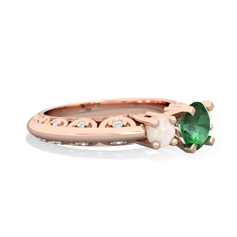 Lab Emerald Art Deco Eternal Embrace Engagement 14K Rose Gold ring C2003