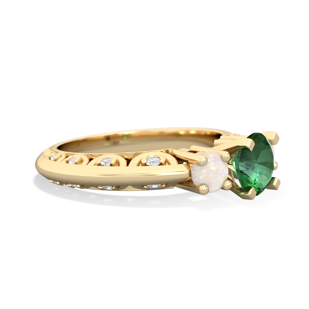 Lab Emerald Art Deco Eternal Embrace Engagement 14K Yellow Gold ring C2003