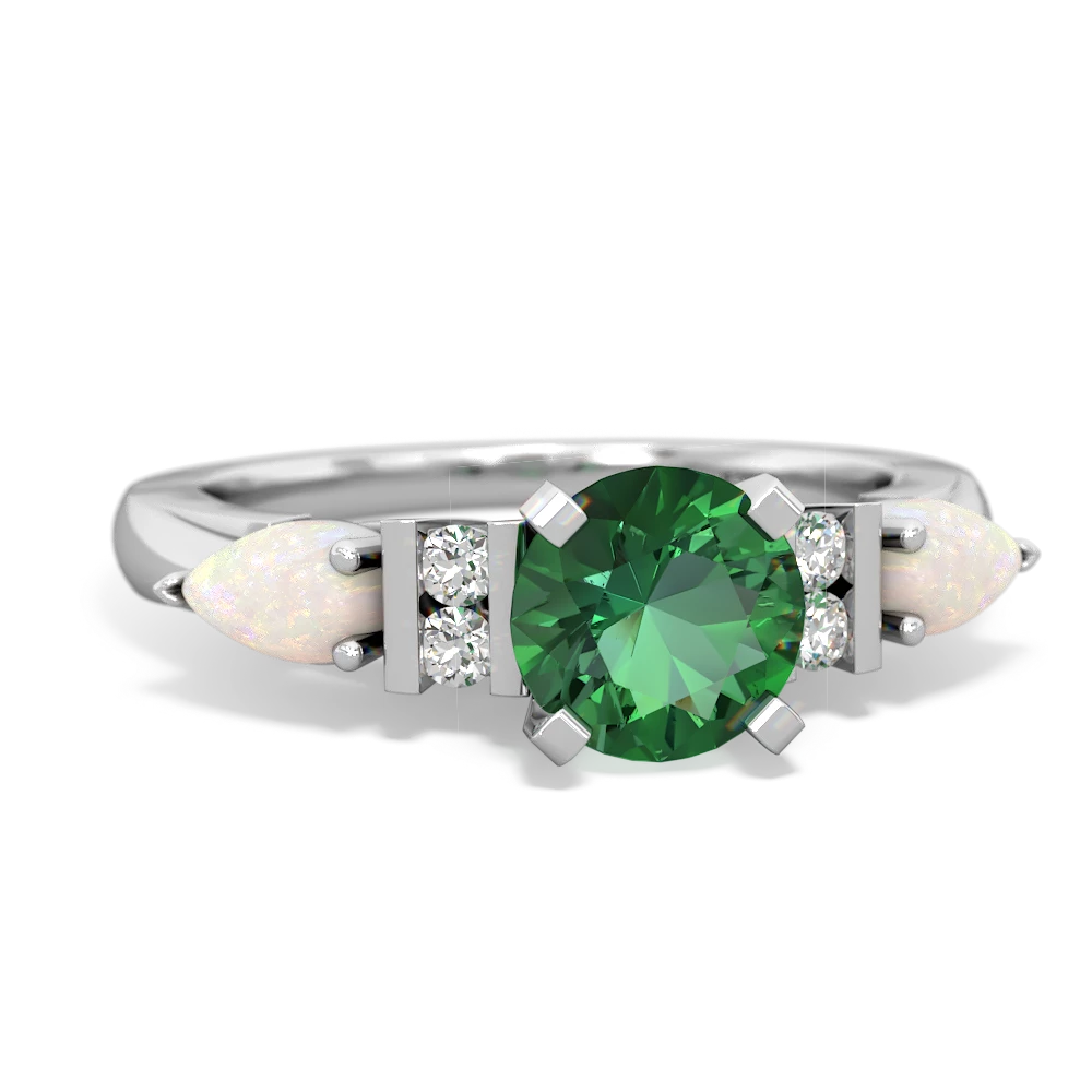 Lab Emerald 6Mm Round Eternal Embrace Engagement 14K White Gold ring R2005