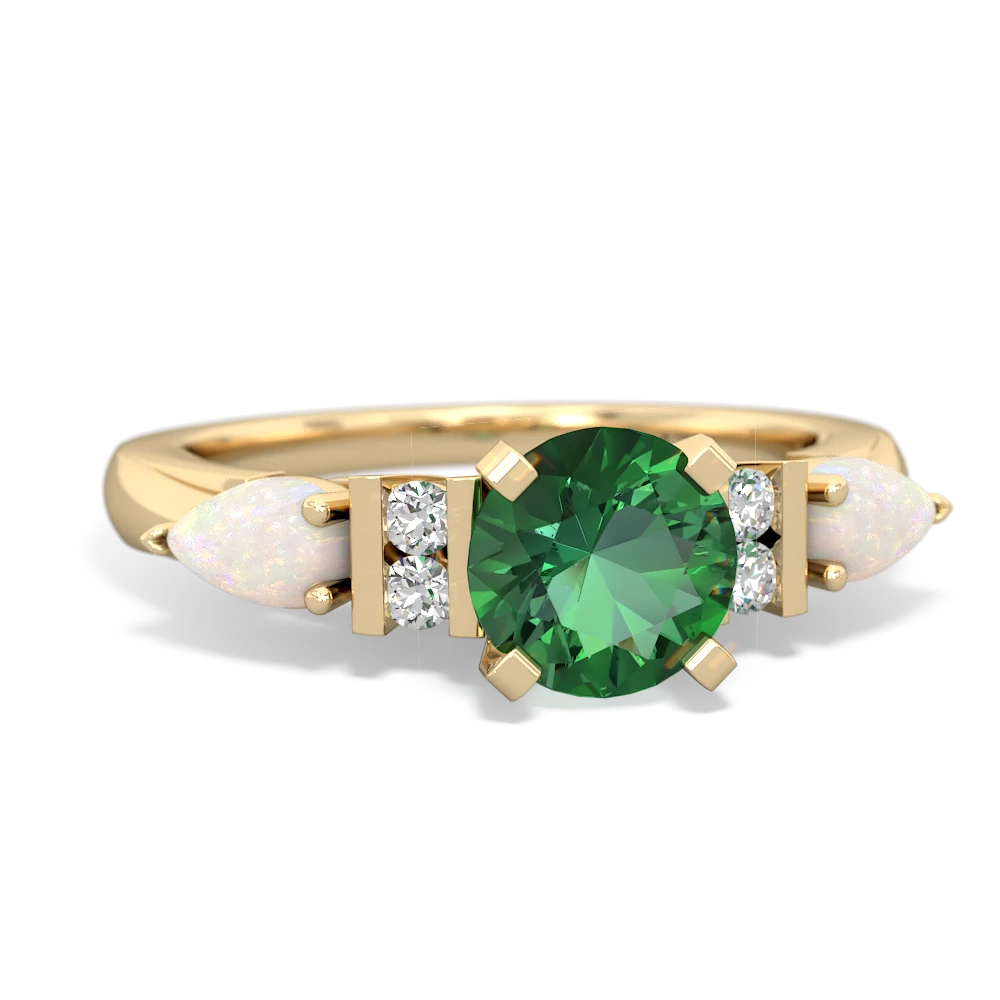 Lab Emerald 6Mm Round Eternal Embrace Engagement 14K Yellow Gold ring R2005