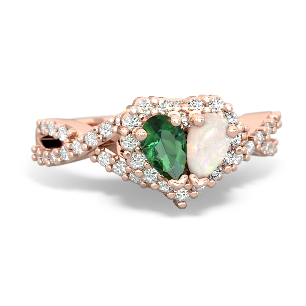 Lab Emerald Diamond Twist 'One Heart' 14K Rose Gold ring R2640HRT