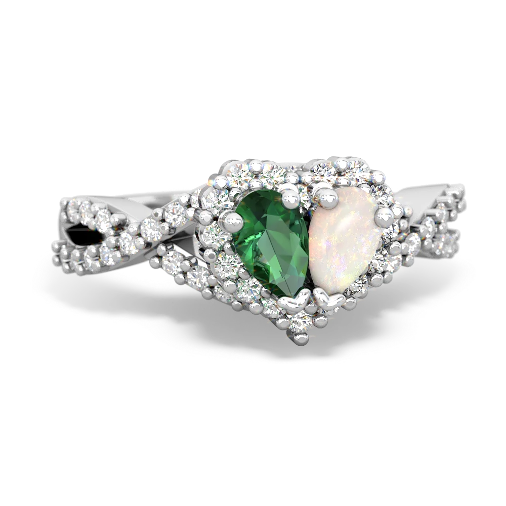 Lab Emerald Diamond Twist 'One Heart' 14K White Gold ring R2640HRT