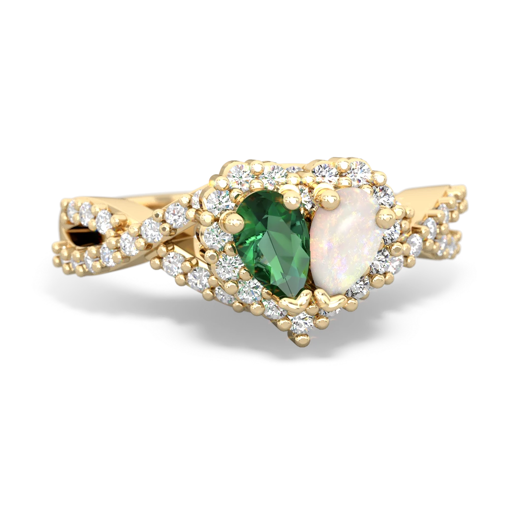 Lab Emerald Diamond Twist 'One Heart' 14K Yellow Gold ring R2640HRT