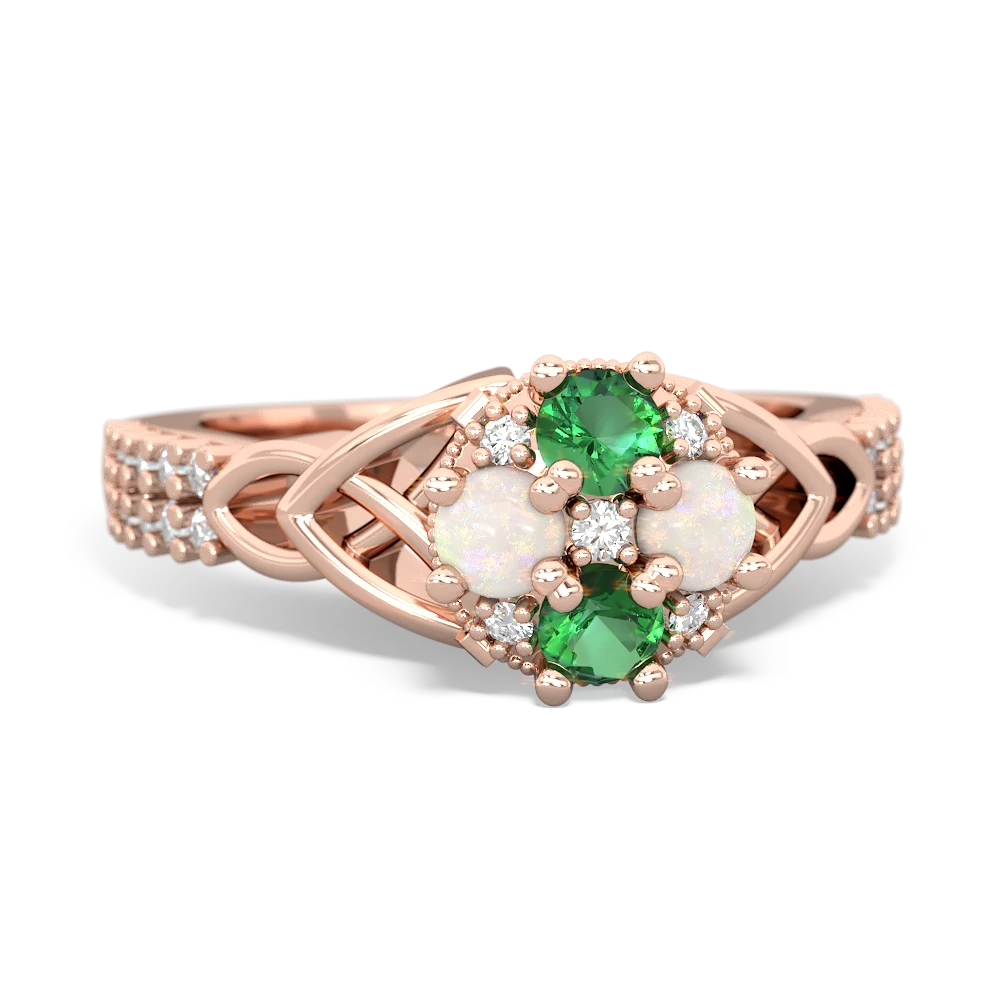 Lab Emerald Celtic Knot Cluster Engagement 14K Rose Gold ring R26443RD