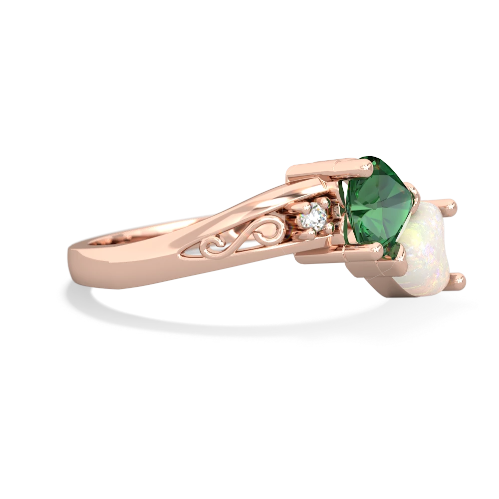 Lab Emerald Snuggling Hearts 14K Rose Gold ring R2178