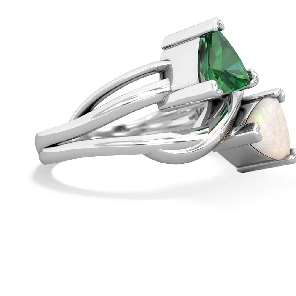 Lab Emerald Split Band Swirl 14K White Gold ring R2341