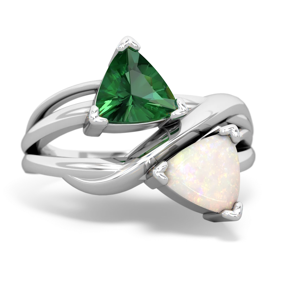 Lab Emerald Split Band Swirl 14K White Gold ring R2341