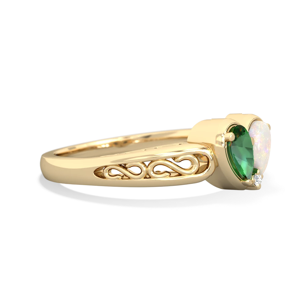 Lab Emerald Filligree 'One Heart' 14K Yellow Gold ring R5070