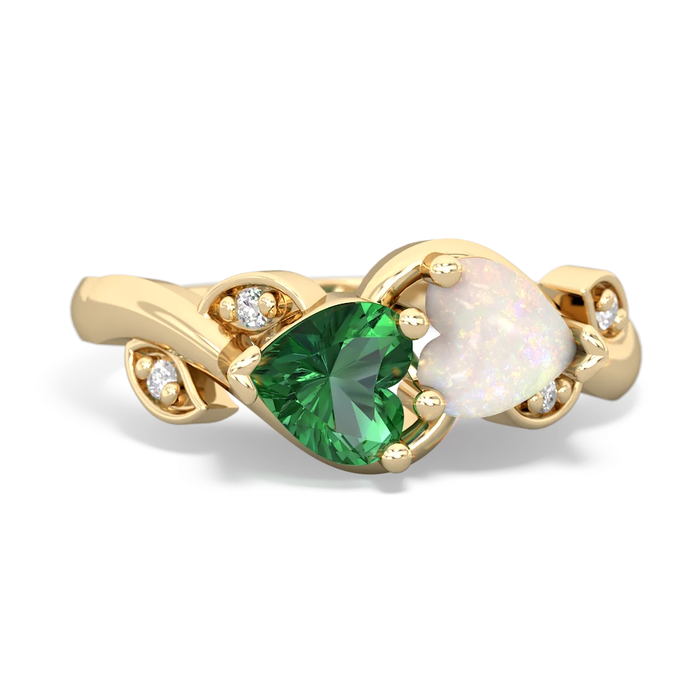 Lab Emerald Floral Elegance 14K Yellow Gold ring R5790