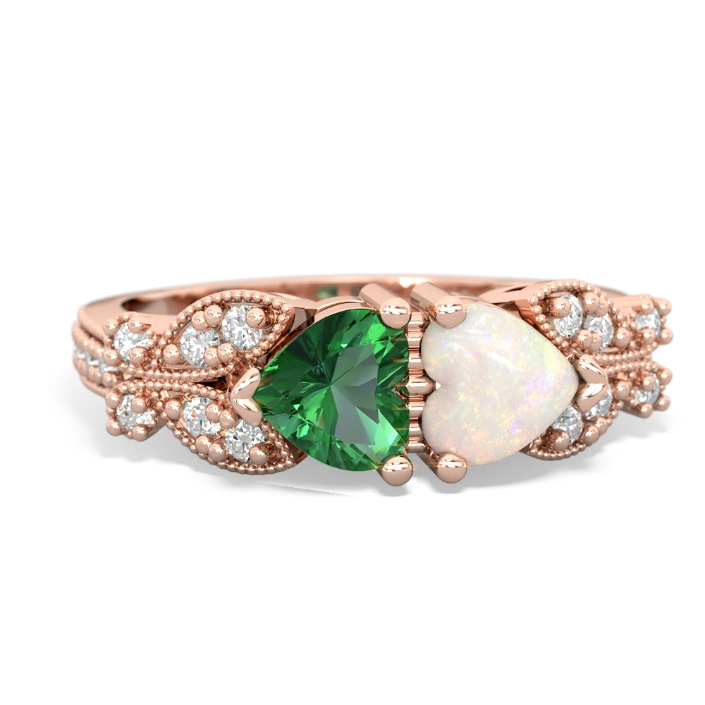 Lab Emerald Diamond Butterflies 14K Rose Gold ring R5601